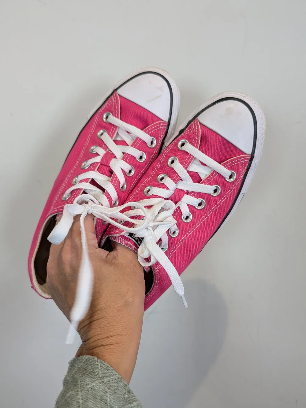 Converse Pink Low Top Canvas Sneakers with White Accents, Size 7.5